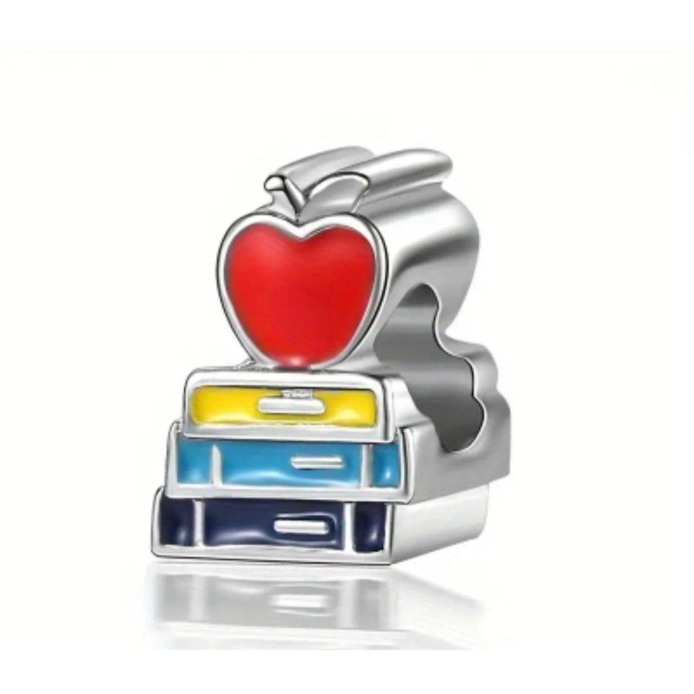 Teacher Charm Bracelet Bead Red Silver